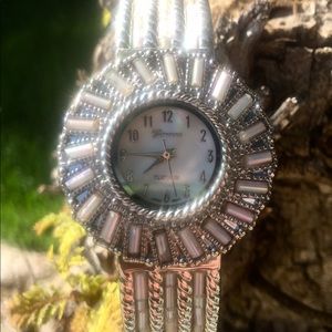Silver and Pearl Deco design bracelet watch.